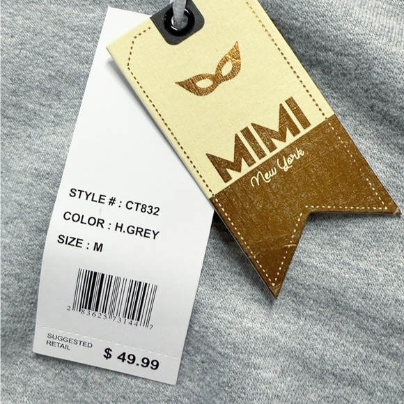 MIMI New York Distressed Cropped Sweatshirt Gray White Stripe Grommet Sleeve M - Picture 5 of 12